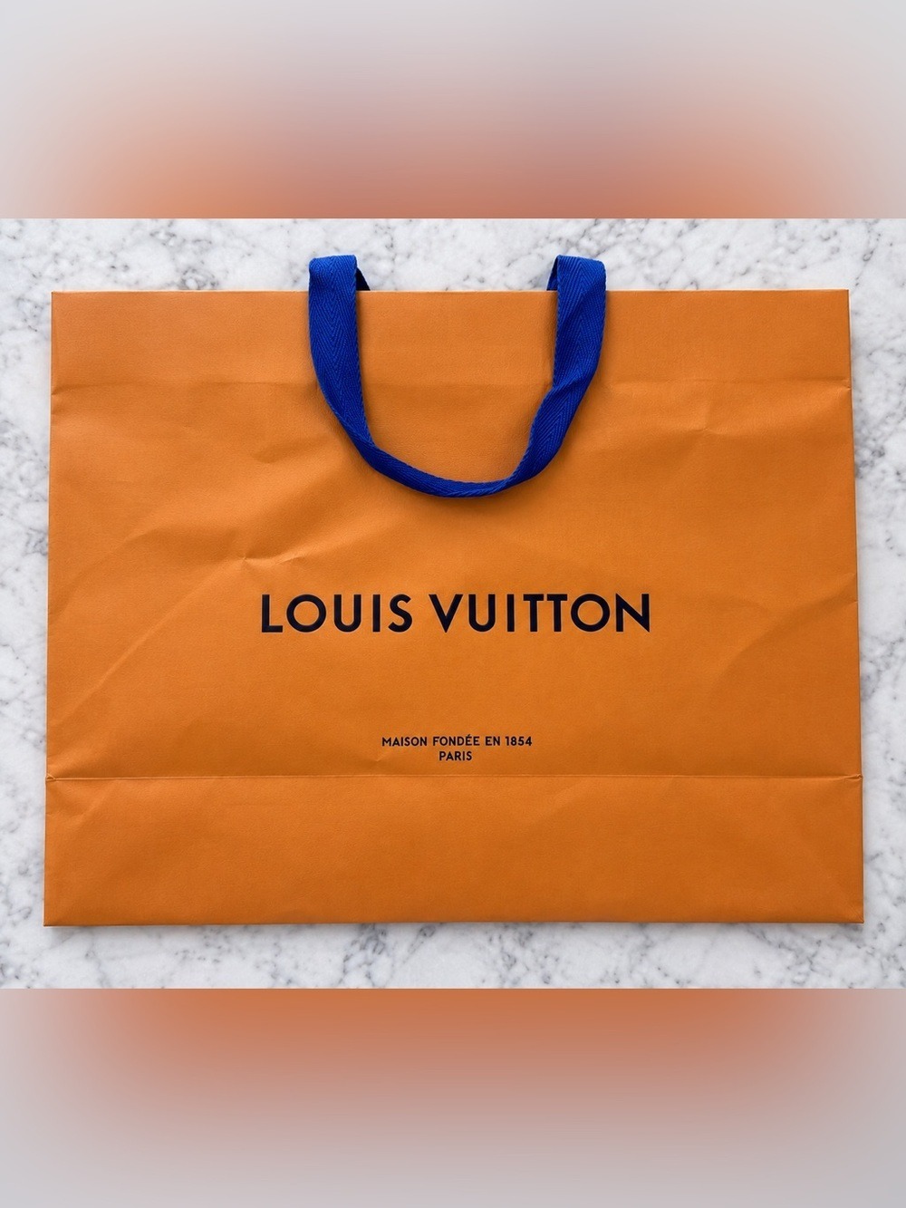 Louis Vuitton Large Orange Shopping Bag Blue Ribbon 16” x 13.5” x 11” - Picture 3 of 6